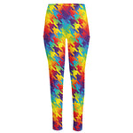 Rainbow Houndstooth Pattern Print High-Waisted Pocket Leggings