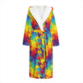 Rainbow Houndstooth Pattern Print Hooded Bathrobe