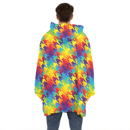 Rainbow Houndstooth Pattern Print Hoodie Blanket