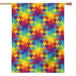 Rainbow Houndstooth Pattern Print House Flag