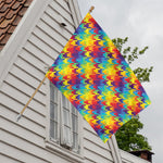 Rainbow Houndstooth Pattern Print House Flag