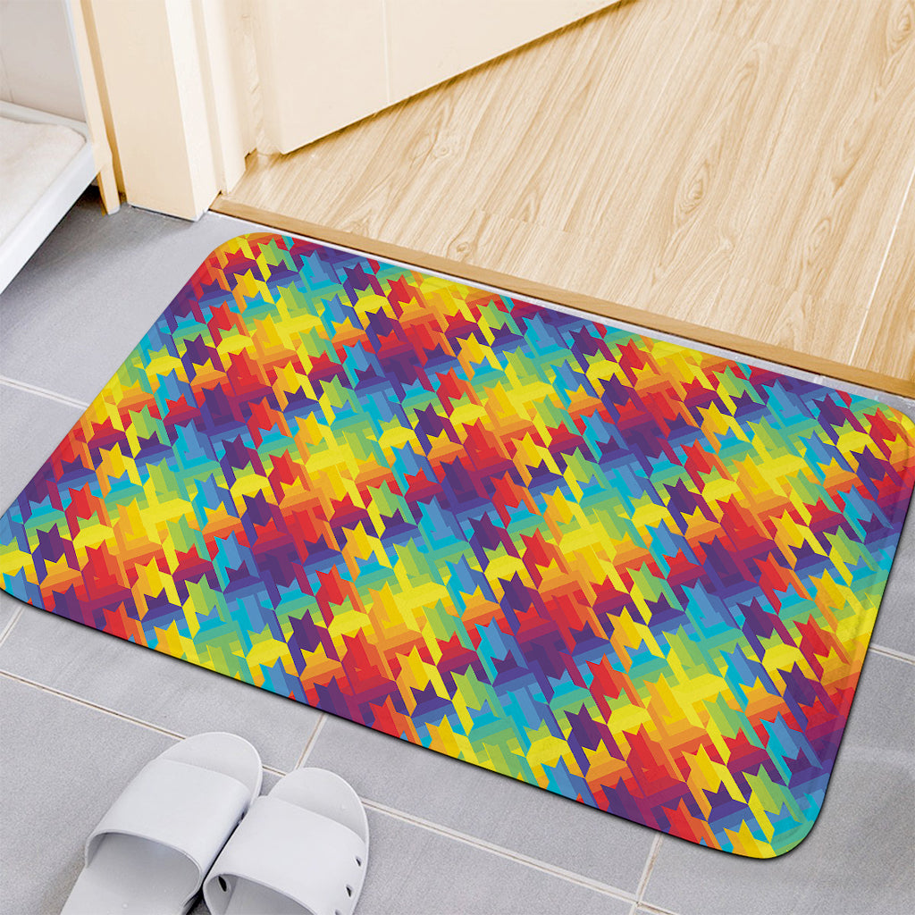 Rainbow Houndstooth Pattern Print Indoor Door Mat
