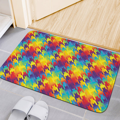 Rainbow Houndstooth Pattern Print Indoor Door Mat
