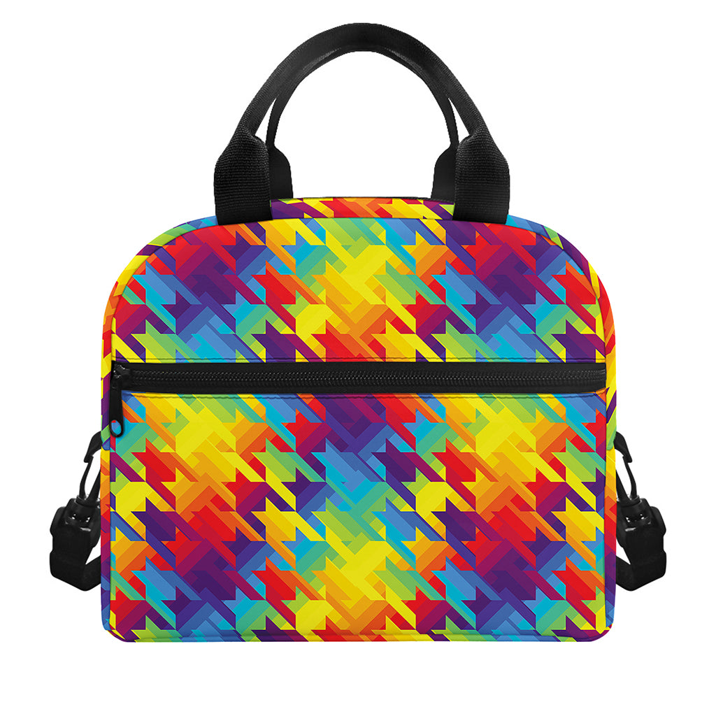 Rainbow Houndstooth Pattern Print Insulated Lunch Bag