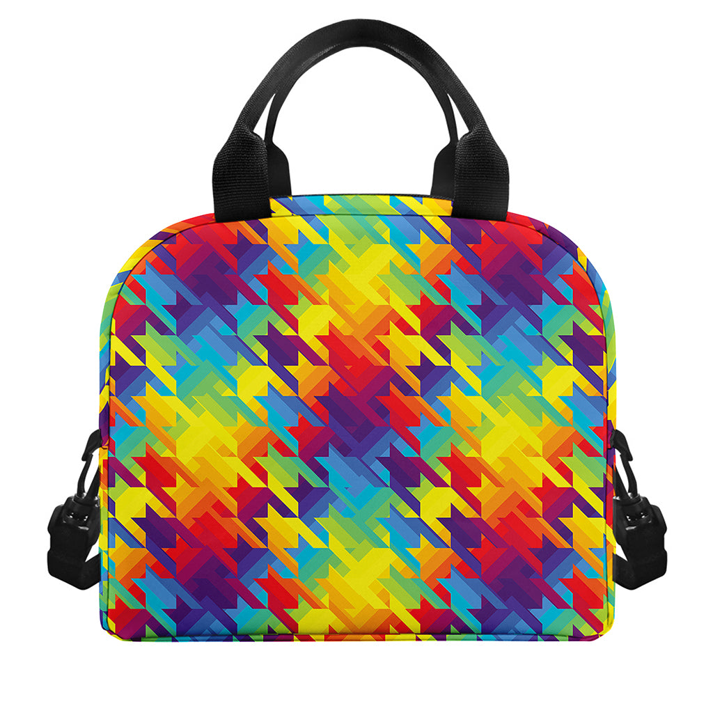 Rainbow Houndstooth Pattern Print Insulated Lunch Bag