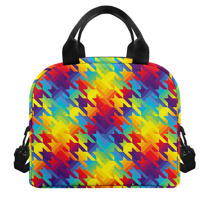 Rainbow Houndstooth Pattern Print Insulated Lunch Bag