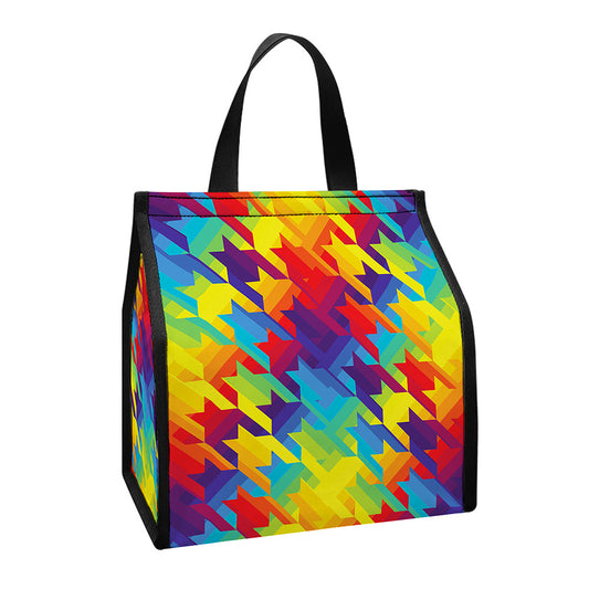 Rainbow Houndstooth Pattern Print Insulated Lunch Tote