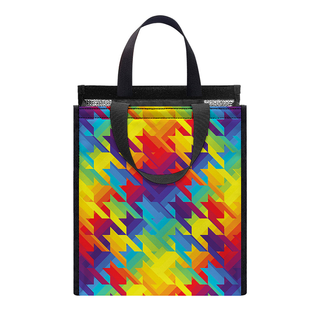 Rainbow Houndstooth Pattern Print Insulated Lunch Tote