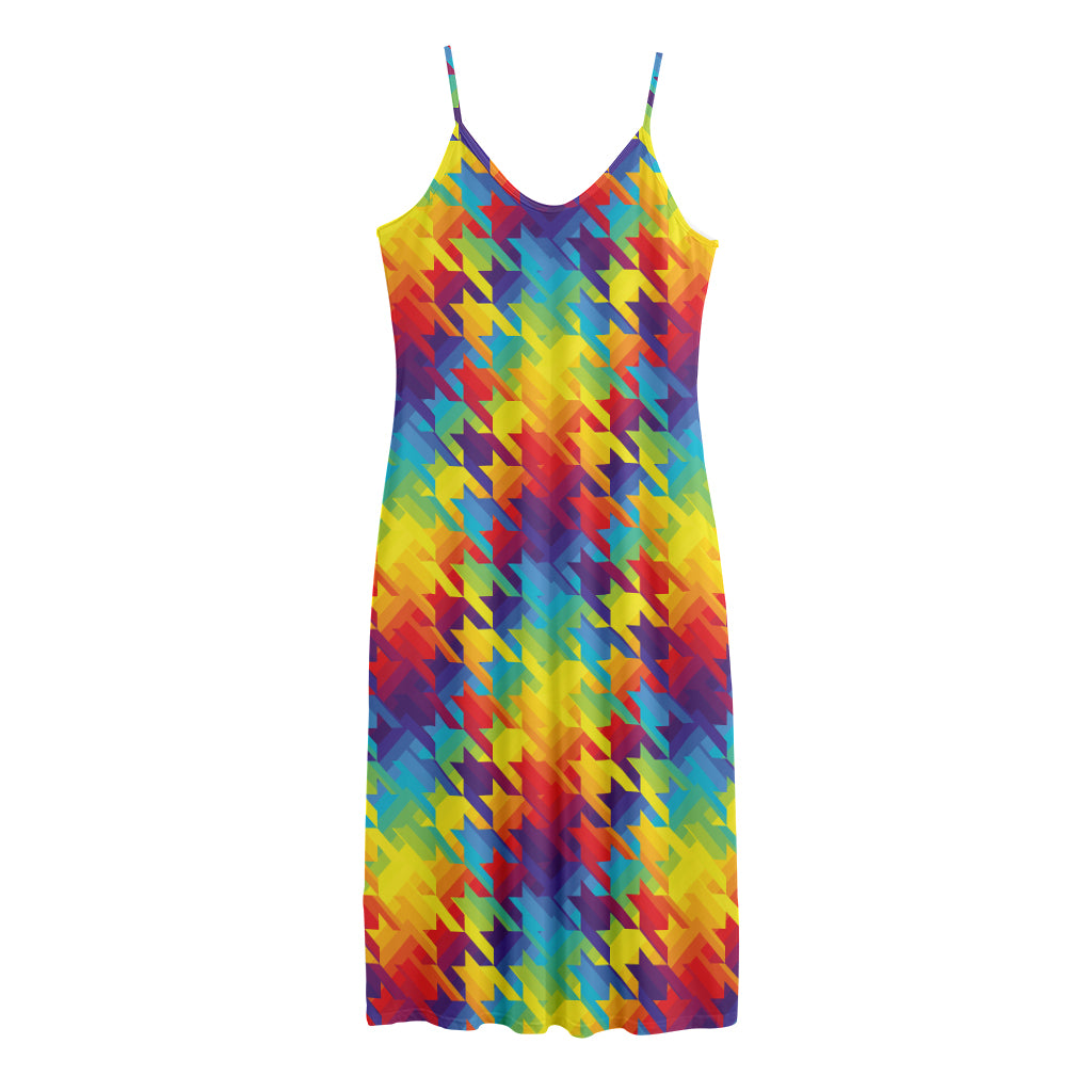 Rainbow Houndstooth Pattern Print Jersey Midi Cami Dress