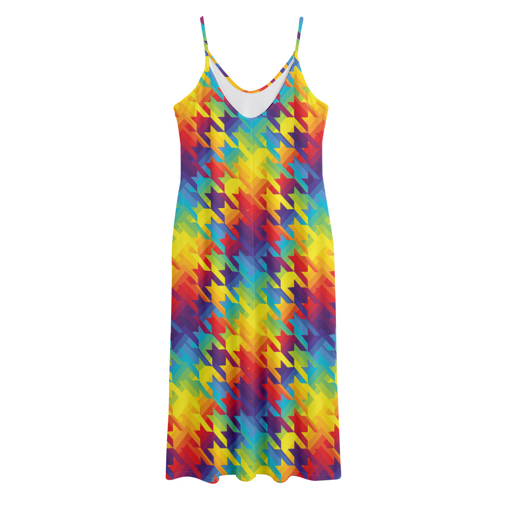 Rainbow Houndstooth Pattern Print Jersey Midi Cami Dress