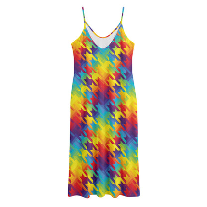 Rainbow Houndstooth Pattern Print Jersey Midi Cami Dress