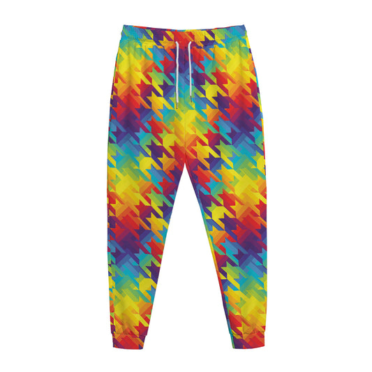 Rainbow Houndstooth Pattern Print Jogger Pants
