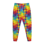 Rainbow Houndstooth Pattern Print Jogger Pants