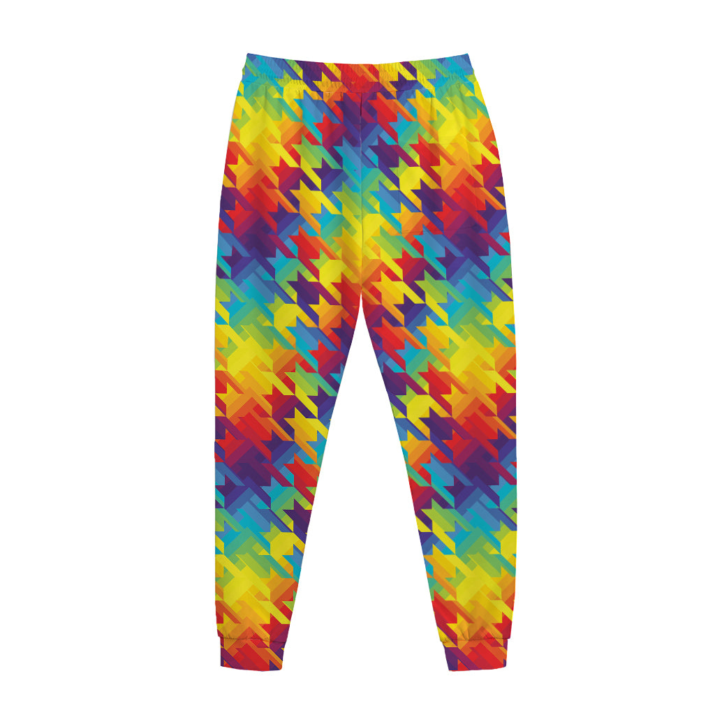 Rainbow Houndstooth Pattern Print Jogger Pants