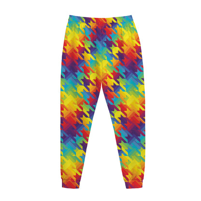 Rainbow Houndstooth Pattern Print Jogger Pants