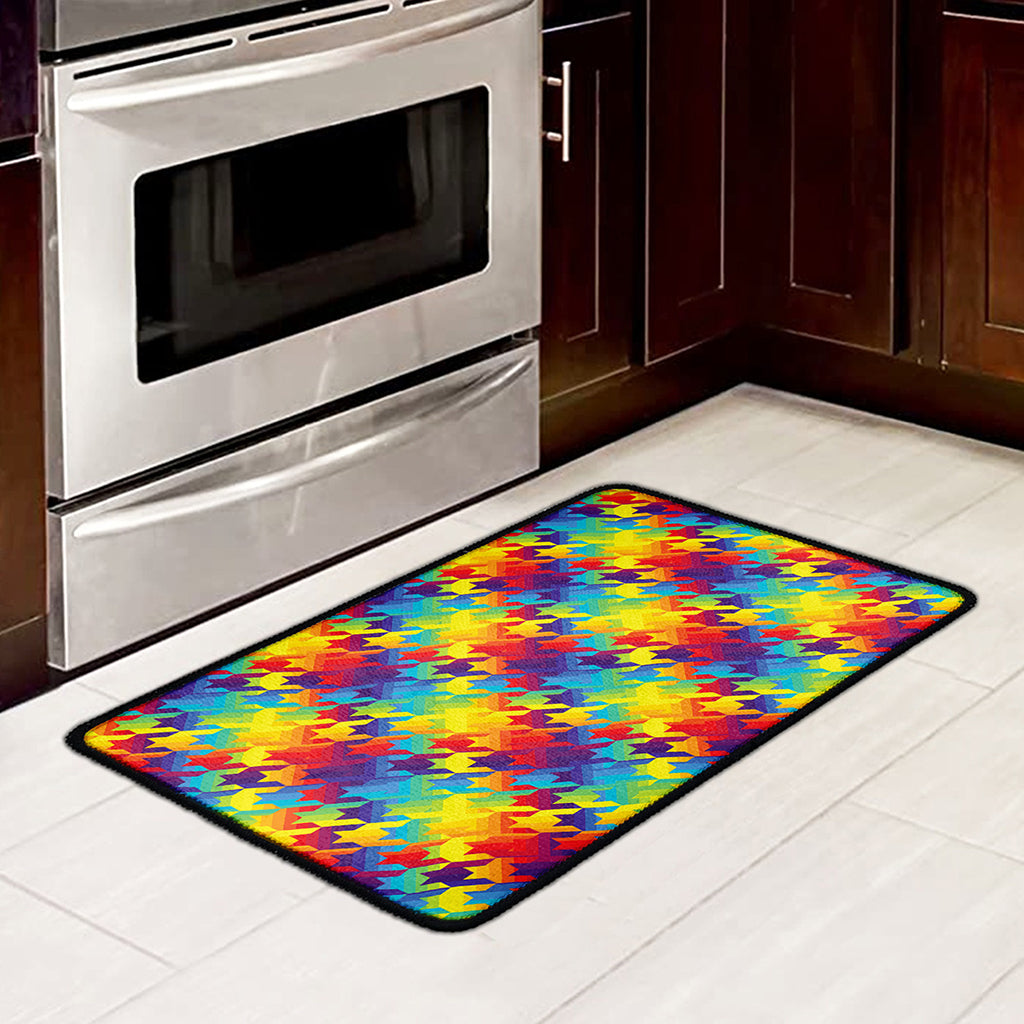 Rainbow Houndstooth Pattern Print Kitchen Mat