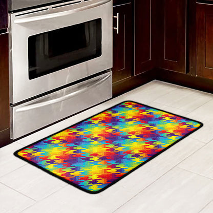 Rainbow Houndstooth Pattern Print Kitchen Mat