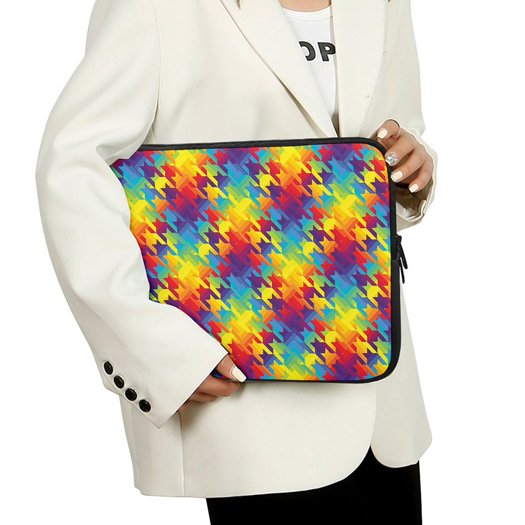 Rainbow Houndstooth Pattern Print Laptop Sleeve