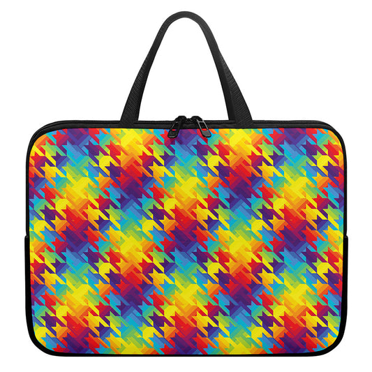 Rainbow Houndstooth Pattern Print Laptop Sleeve With Handle
