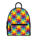 Rainbow Houndstooth Pattern Print Leather Backpack