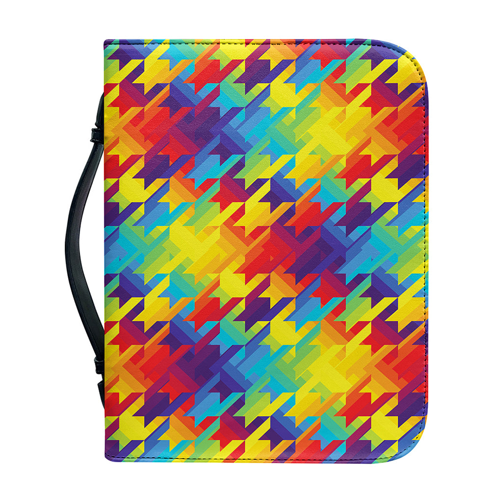 Rainbow Houndstooth Pattern Print Leather Bible Cover