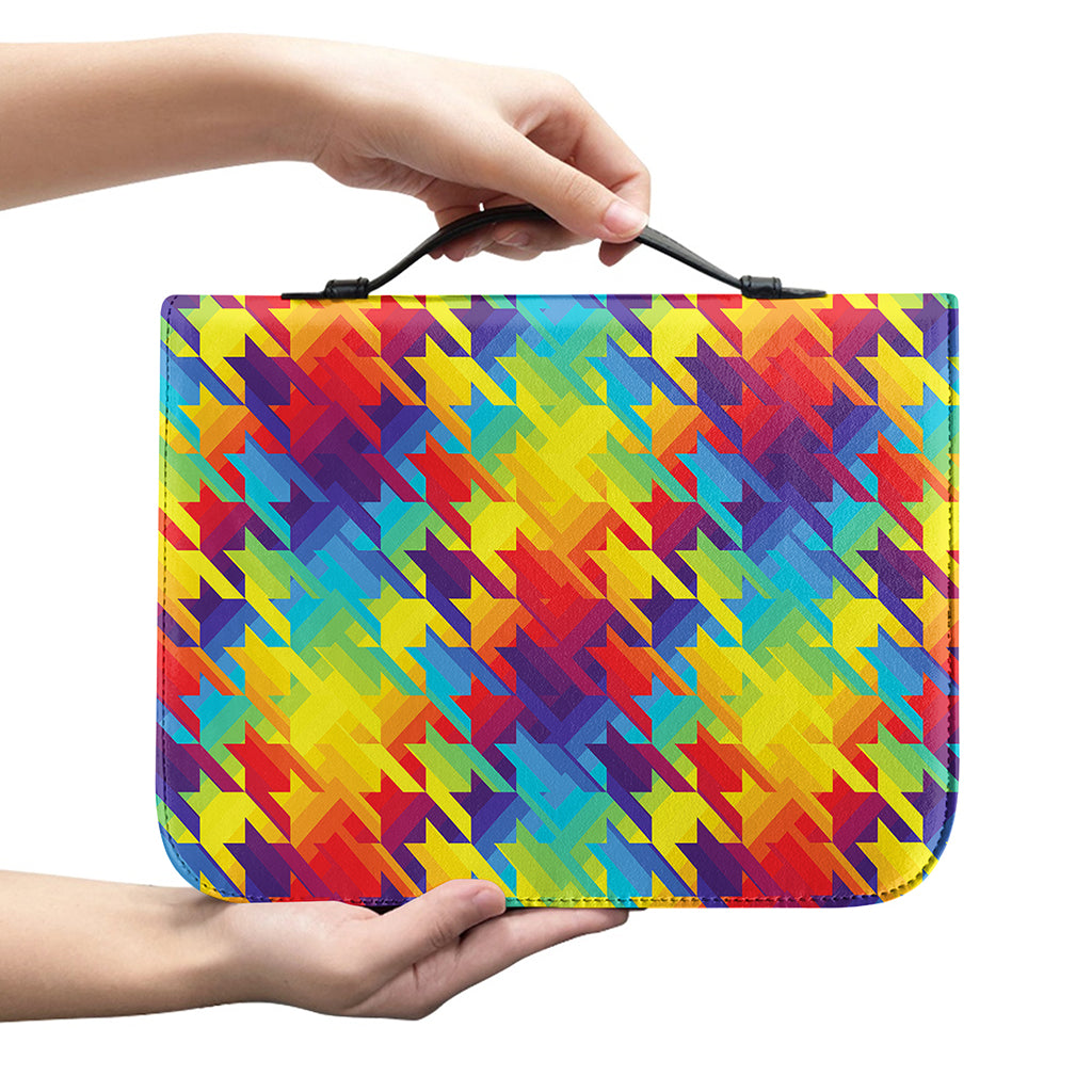 Rainbow Houndstooth Pattern Print Leather Bible Cover