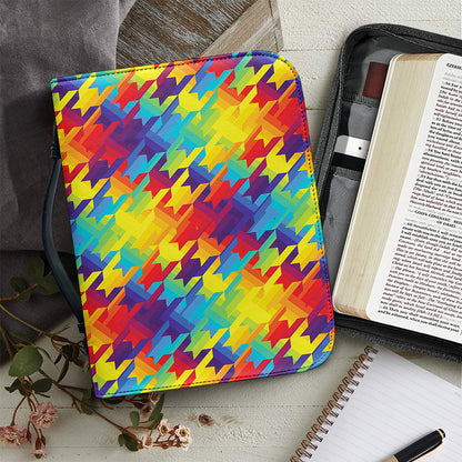 Rainbow Houndstooth Pattern Print Leather Bible Cover