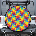 Rainbow Houndstooth Pattern Print Leather Spare Tire Cover