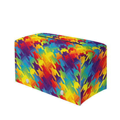 Rainbow Houndstooth Pattern Print Leather Tissue Box Cover