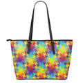 Rainbow Houndstooth Pattern Print Leather Tote Bag With Zipper