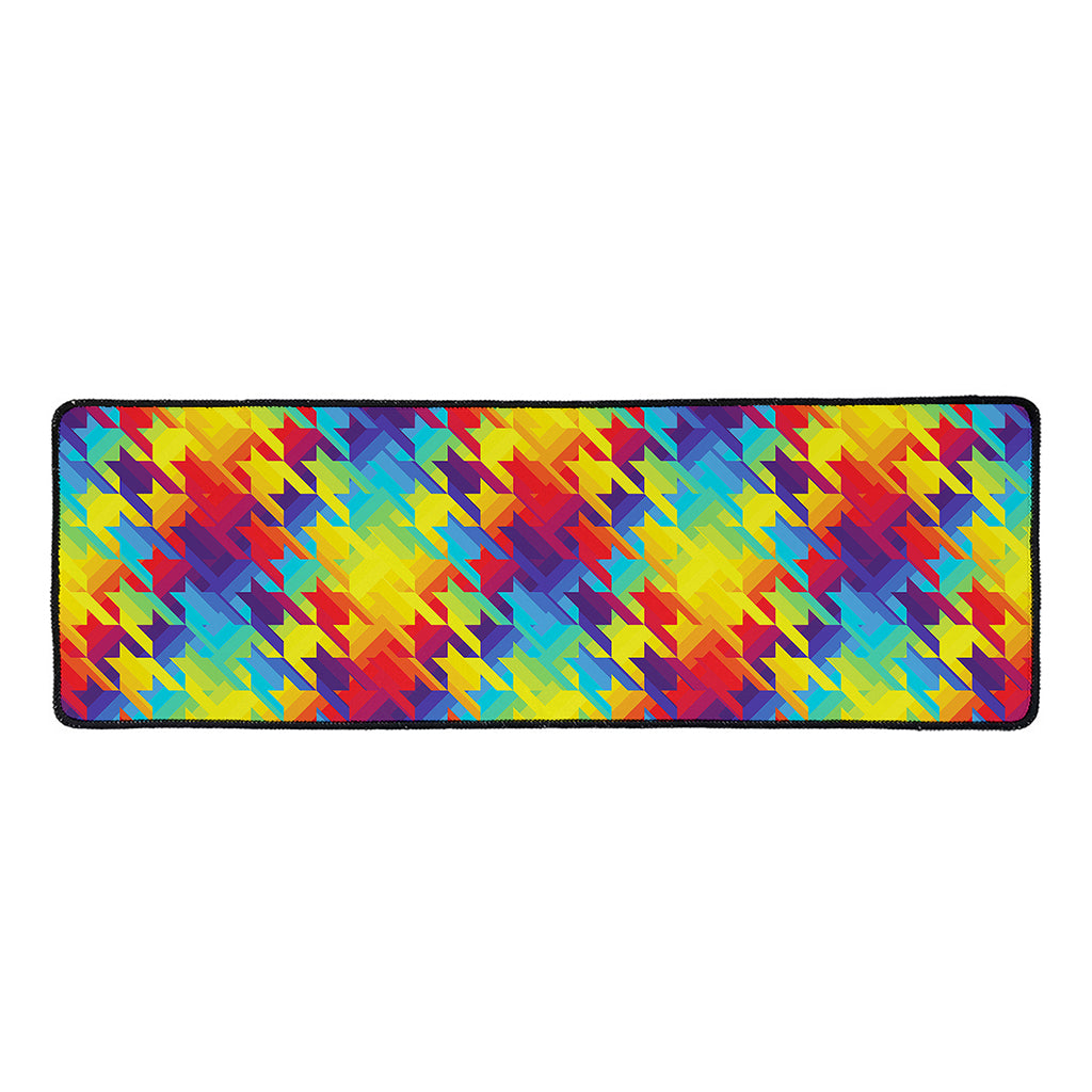 Rainbow Houndstooth Pattern Print Long Kitchen Mat