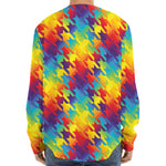 Rainbow Houndstooth Pattern Print Long Sleeve Baseball Jersey