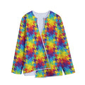 Rainbow Houndstooth Pattern Print Long Sleeve Short Coat