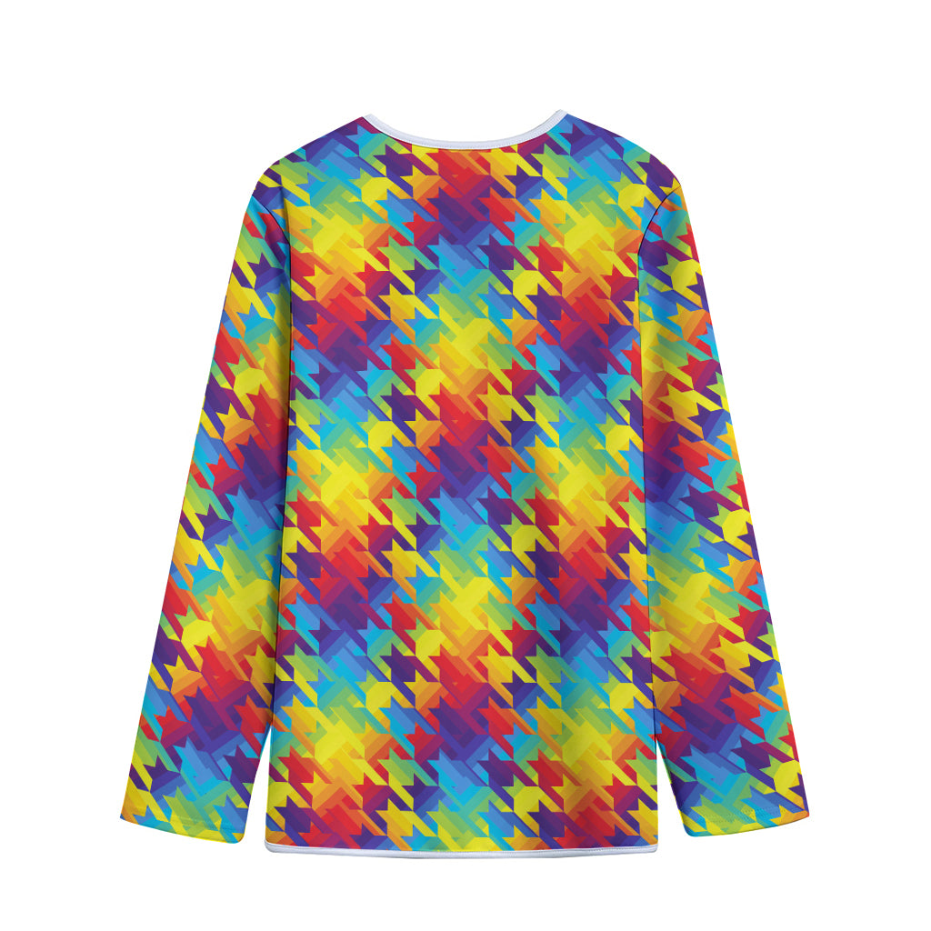 Rainbow Houndstooth Pattern Print Long Sleeve Short Coat