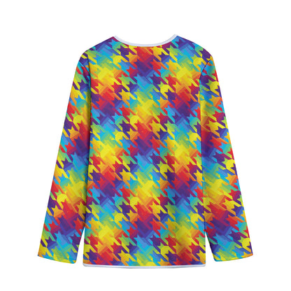 Rainbow Houndstooth Pattern Print Long Sleeve Short Coat