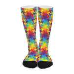 Rainbow Houndstooth Pattern Print Long Socks