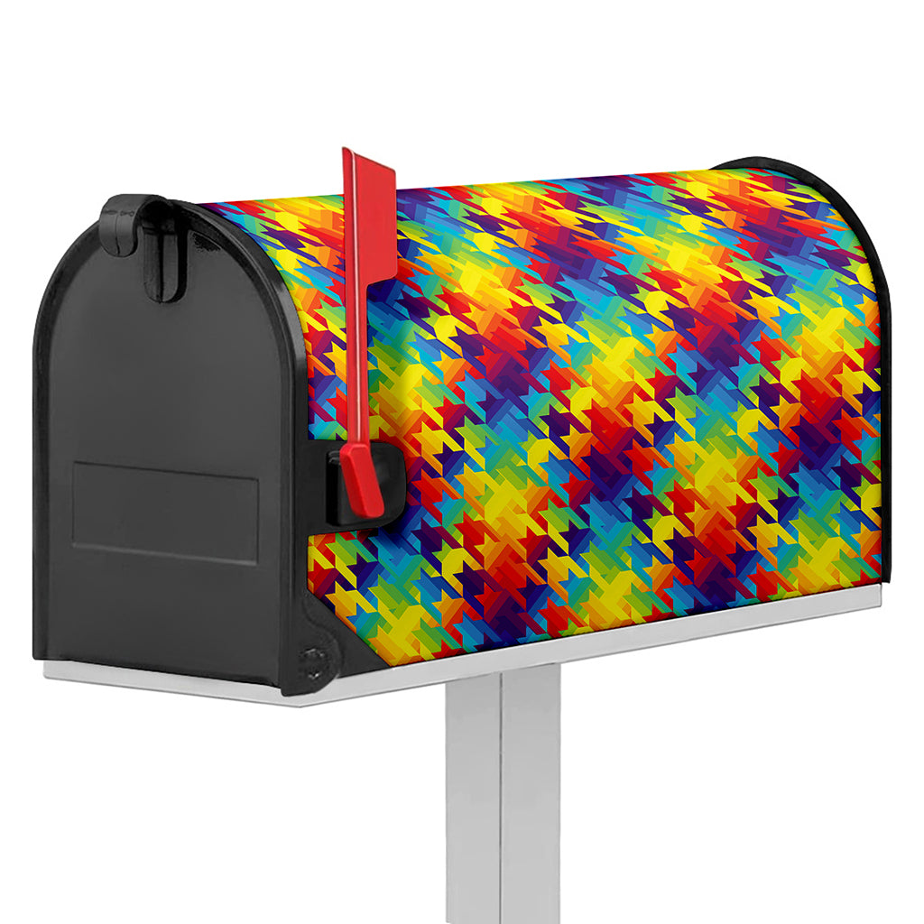 Rainbow Houndstooth Pattern Print Mailbox Cover