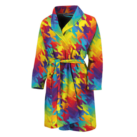 Rainbow Houndstooth Pattern Print Men's Bathrobe