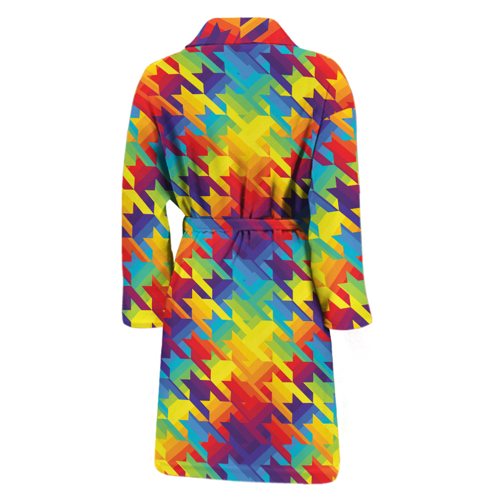 Rainbow Houndstooth Pattern Print Men's Bathrobe