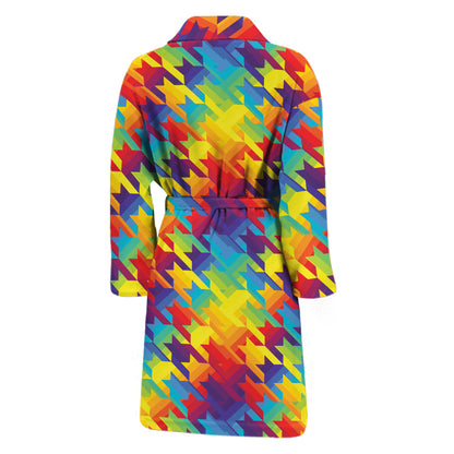 Rainbow Houndstooth Pattern Print Men's Bathrobe