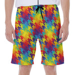 Rainbow Houndstooth Pattern Print Men's Beach Shorts