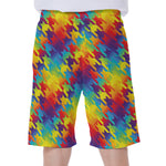 Rainbow Houndstooth Pattern Print Men's Beach Shorts