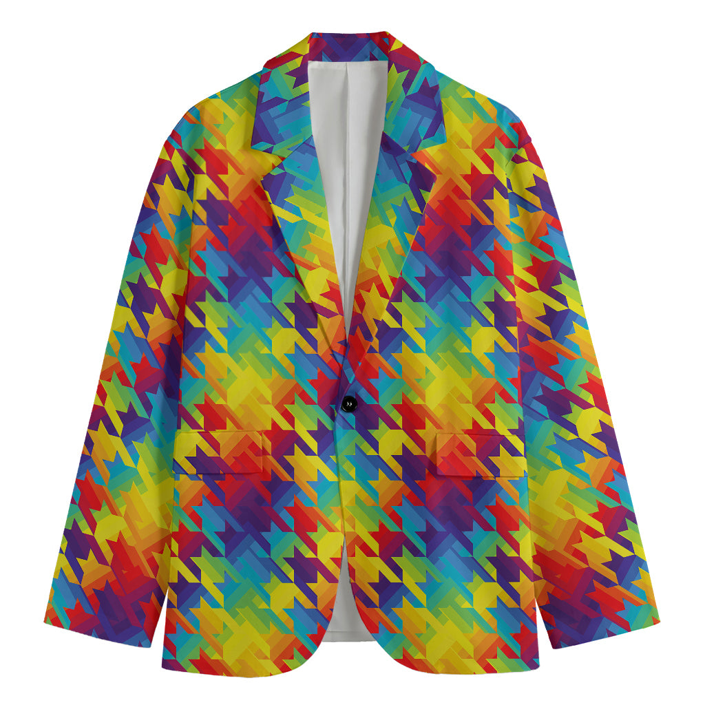 Rainbow Houndstooth Pattern Print Men's Blazer