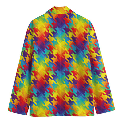 Rainbow Houndstooth Pattern Print Men's Blazer