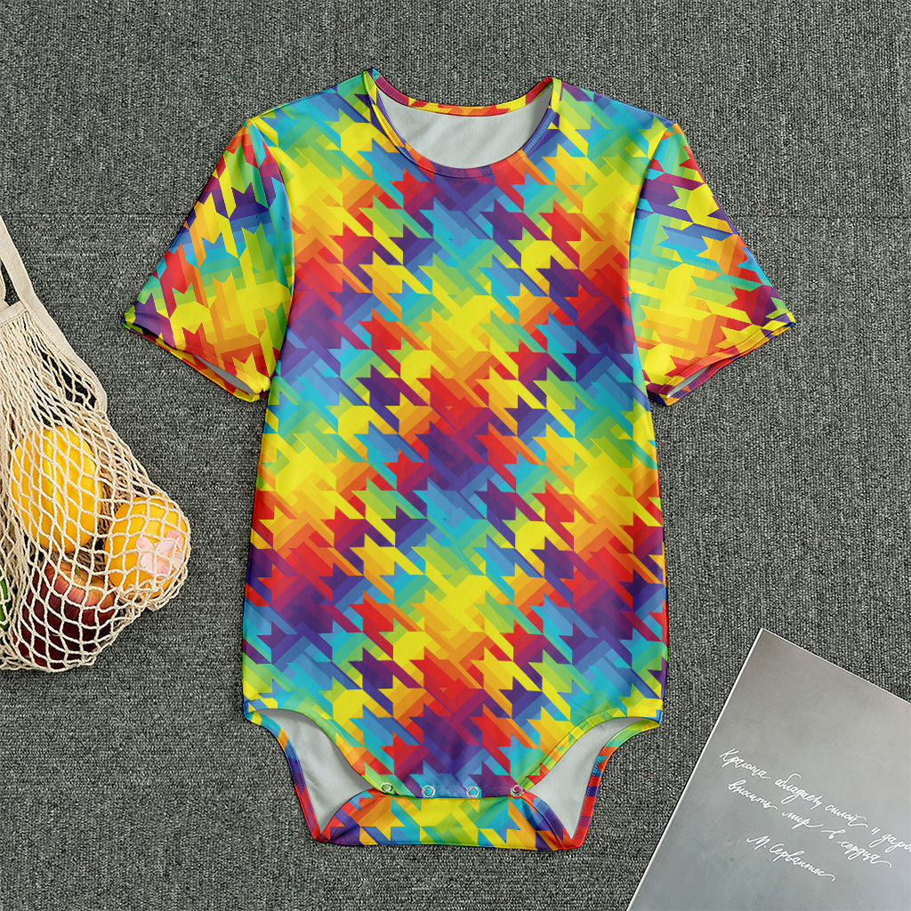 Rainbow Houndstooth Pattern Print Men's Bodysuit