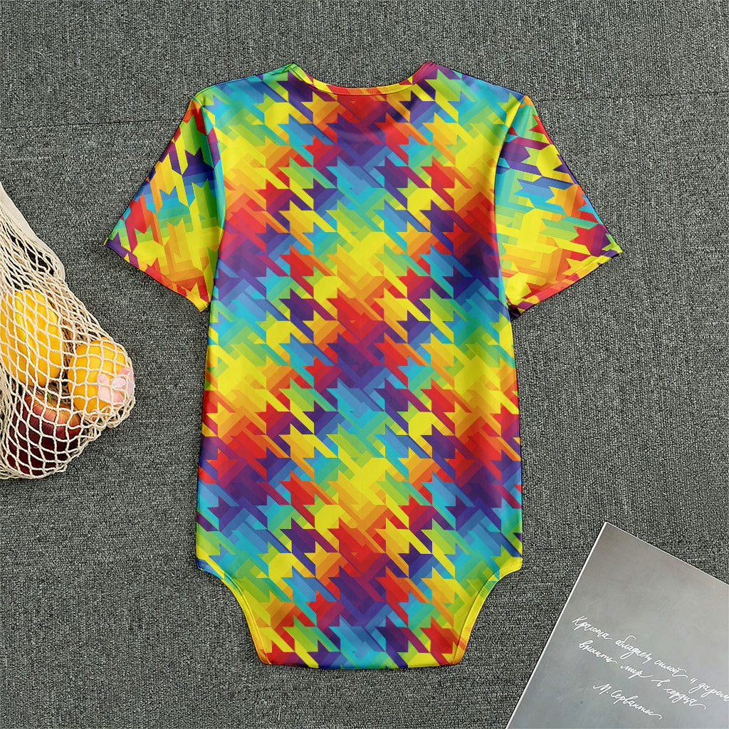 Rainbow Houndstooth Pattern Print Men's Bodysuit