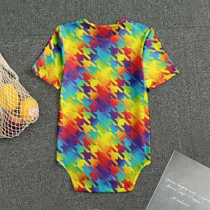 Rainbow Houndstooth Pattern Print Men's Bodysuit