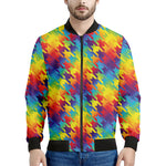 Rainbow Houndstooth Pattern Print Men's Bomber Jacket
