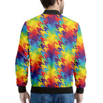Rainbow Houndstooth Pattern Print Men's Bomber Jacket