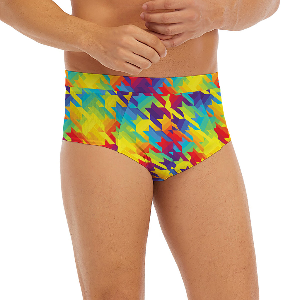 Rainbow Houndstooth Pattern Print Men's Briefs
